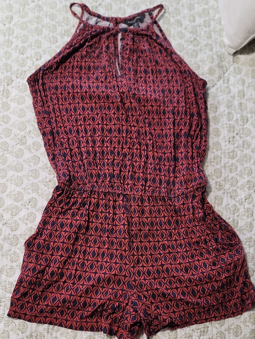 Banana Republic Red Geometric Halter Romper